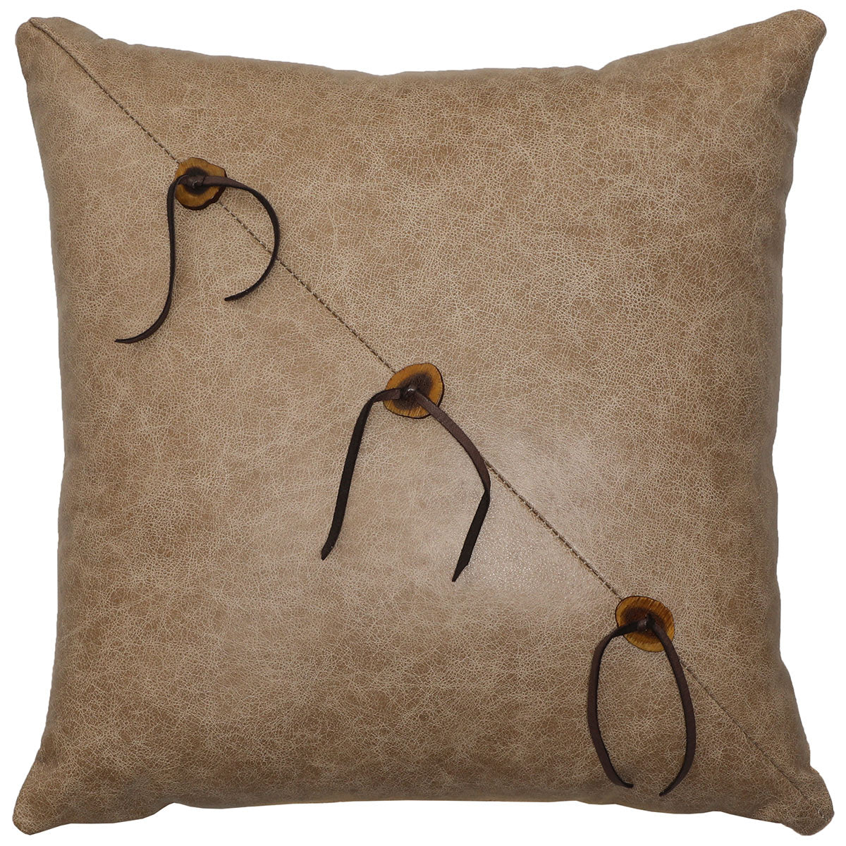 Torque Tan Leather & Antler Button Square Pillow - Leather Back