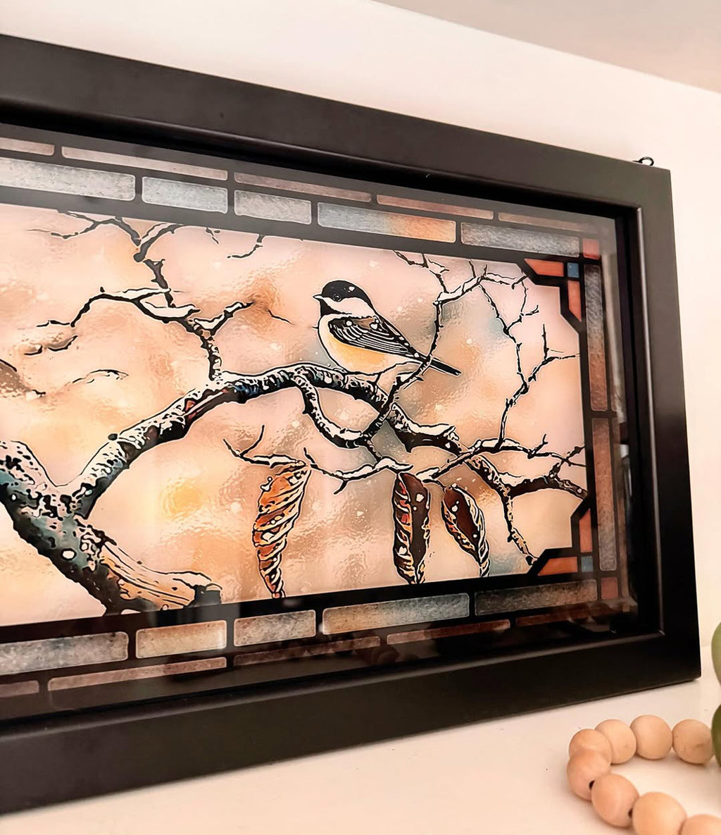 Winter Chickadee Stained Glass Art