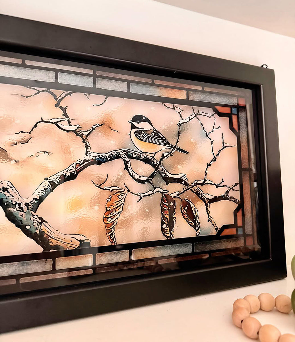 Winter Chickadee Stained Glass Art
