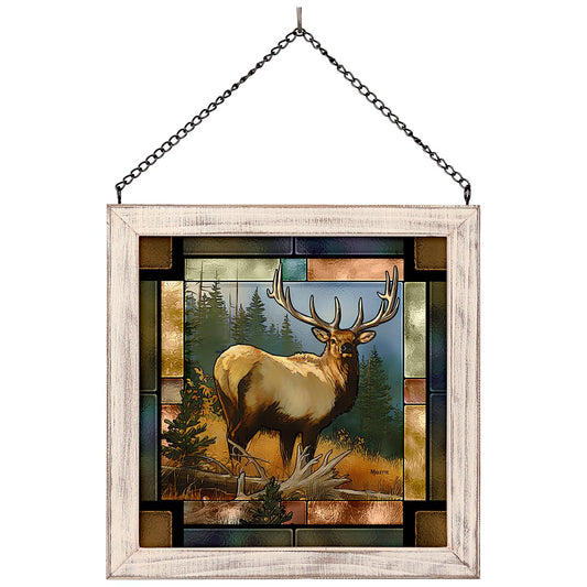 Mountainside Elk Stained Glass Art