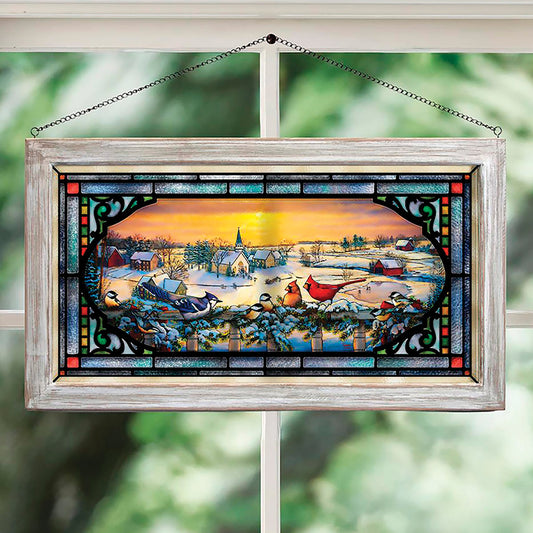 Sounds of Winter Stained Glass Art with White Frame