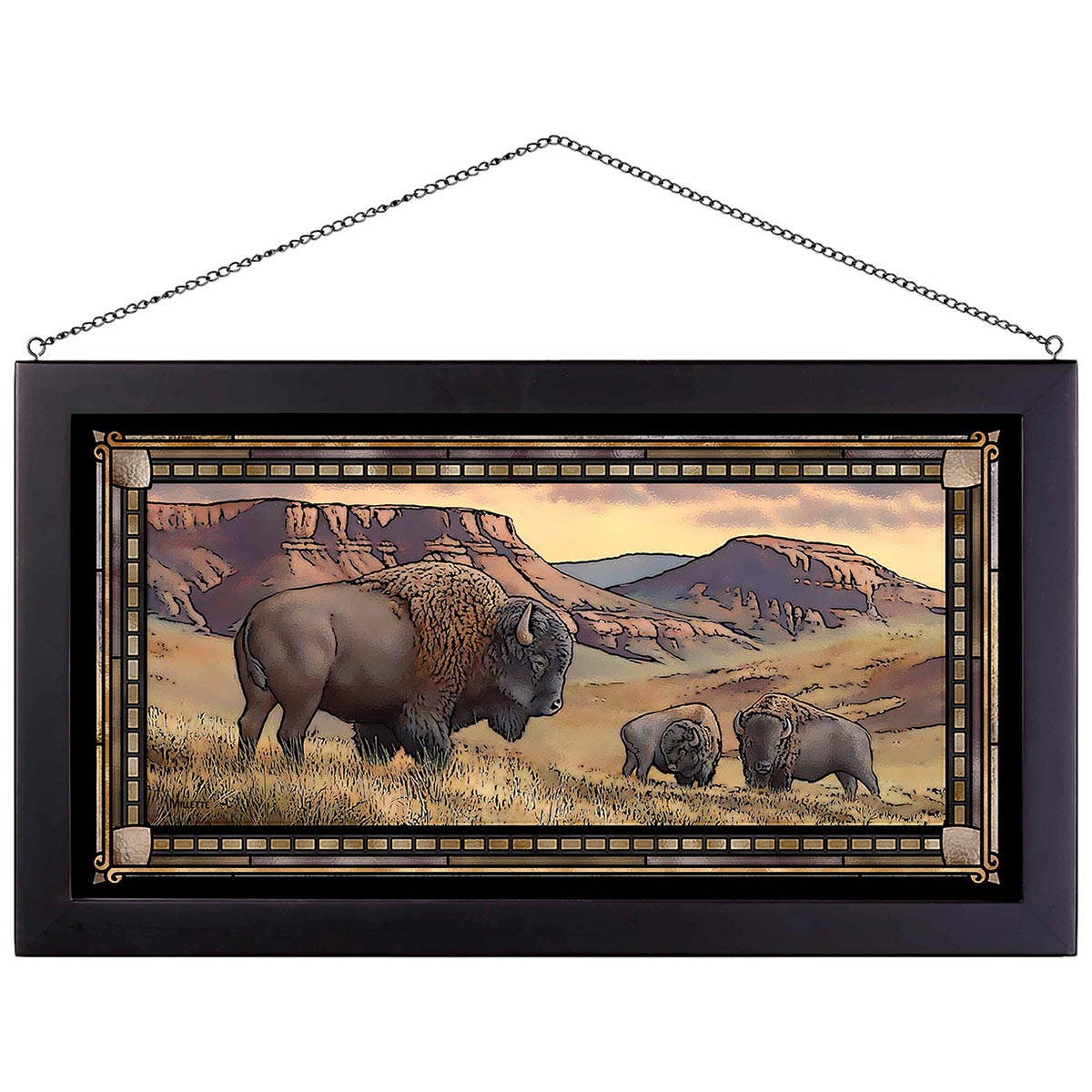 Buffalo Ridge Stained Glass Art - Black Frame
