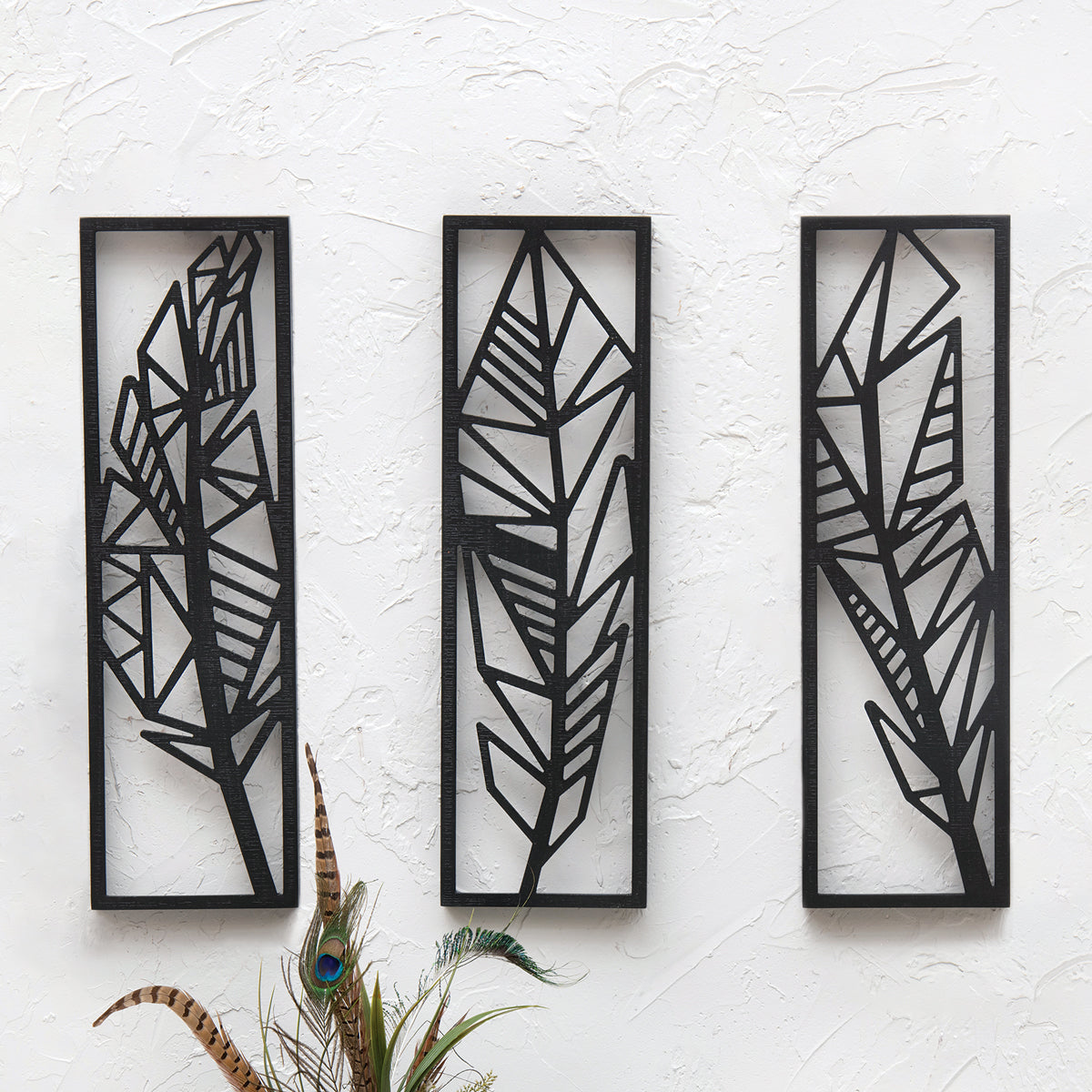 Abstract Feather Wood Wall Art - 2 - CLEARANCE