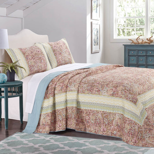 Seaside Garden 3pc Bedspread Set - King - OVERSTOCK