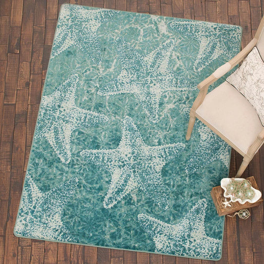 Starfish Medley Aqua Rug - 5 x 8 - OVERSTOCK