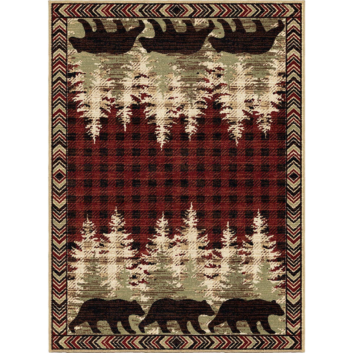 Bear Forest Plaid Red Rug - 5 x 7