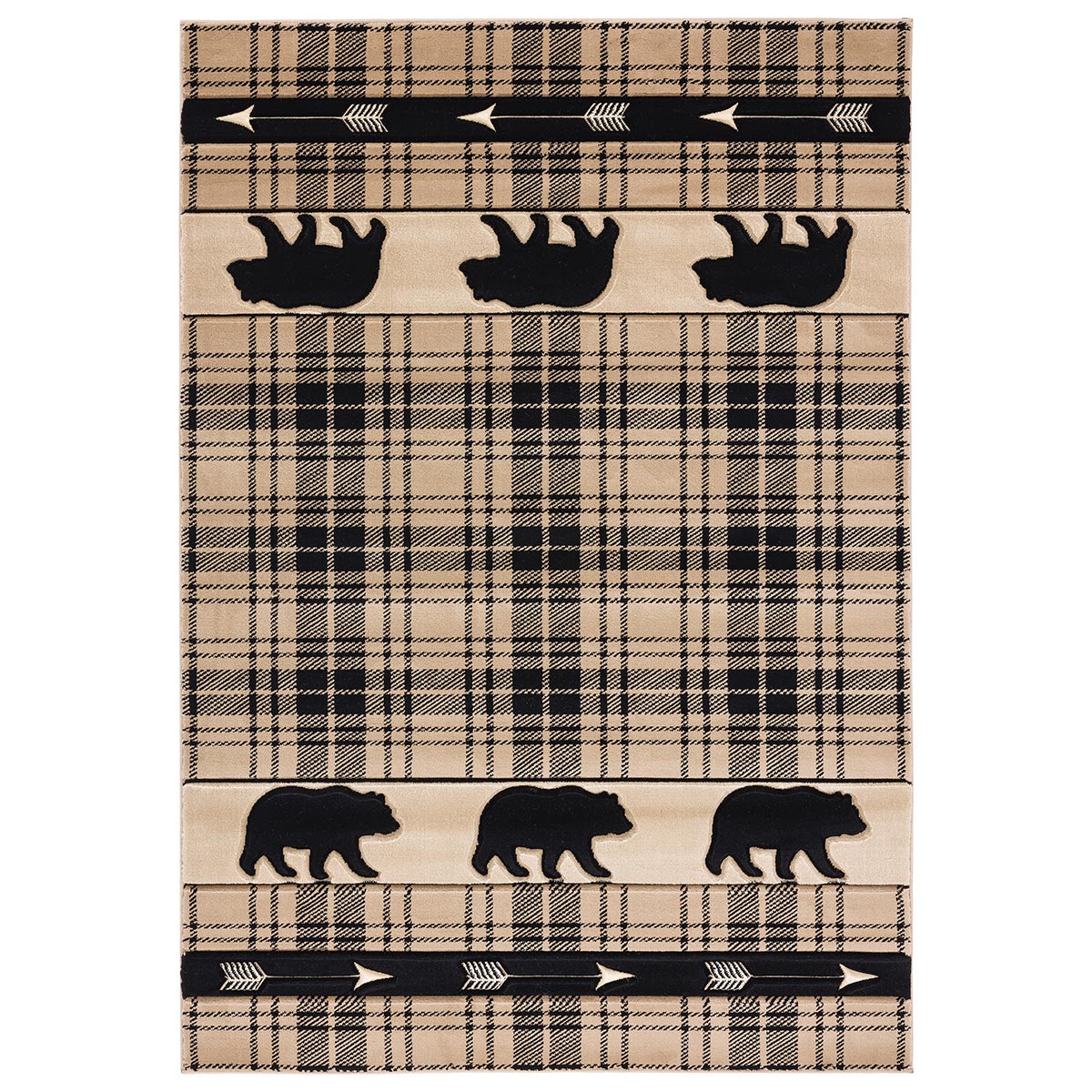 Bears & Arrows Beige Plaid Rug - 2 x 3