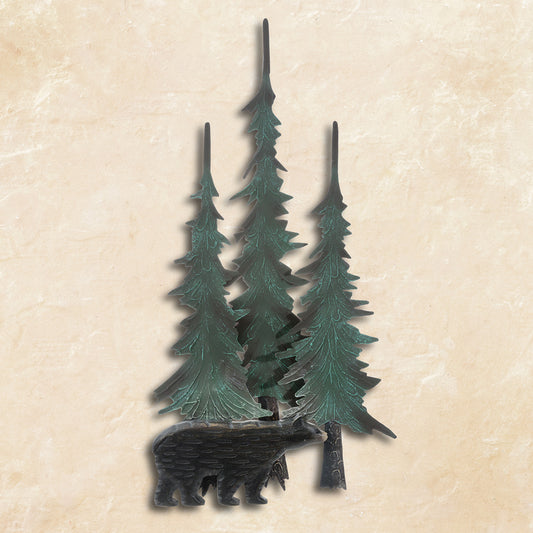Black Bear & Tree Metal Wall Sculpture