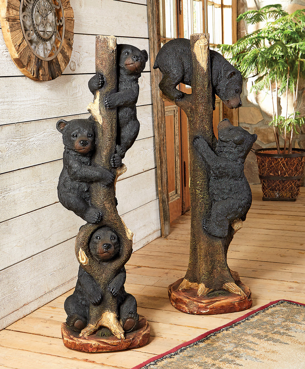 Two Black Bears Climbing Sculpture - Large