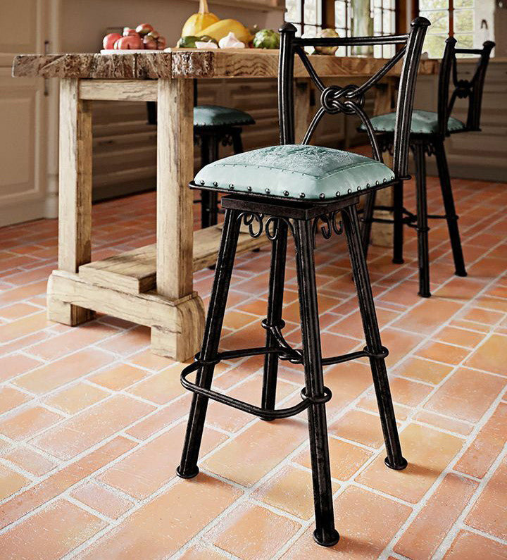 Coronado Iron Stool with Back - Colonial Turquoise