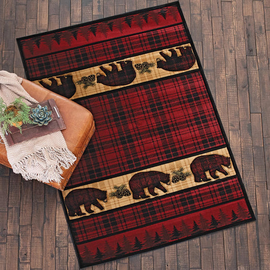 Crimson Valley Bear Plaid Rug Collection