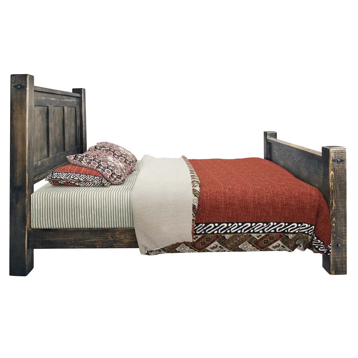 Lima Sawn Bed with Iron & Jacobean Stain