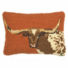 Longhorn Hooked Wool Pillow - 12 x 18