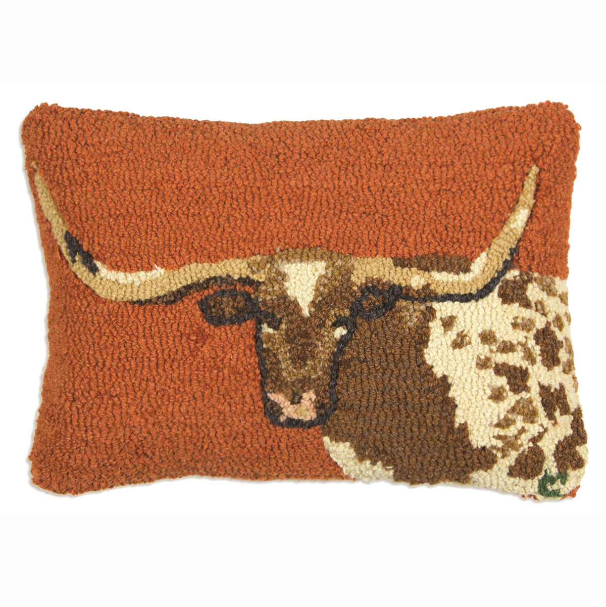 Longhorn Hooked Wool Pillow - 12 x 18