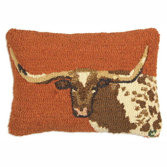 Longhorn Hooked Wool Pillow - 12 x 18