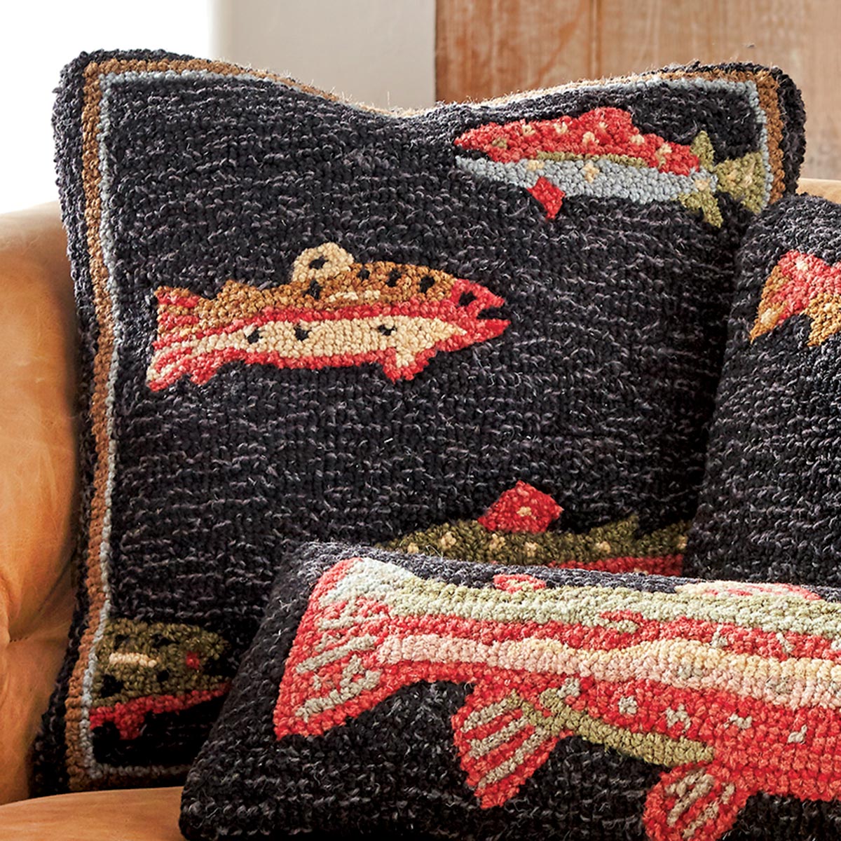 Trout Hooked Wool Pillow