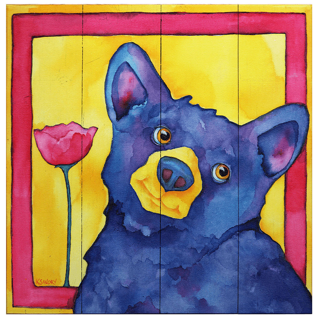 Flower Blossom Bear Wood Wall Art
