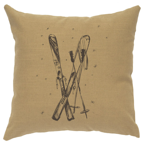 Skis Linen Pillow - Straw