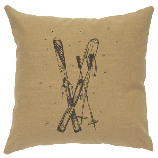 Skis Linen Pillow - Straw