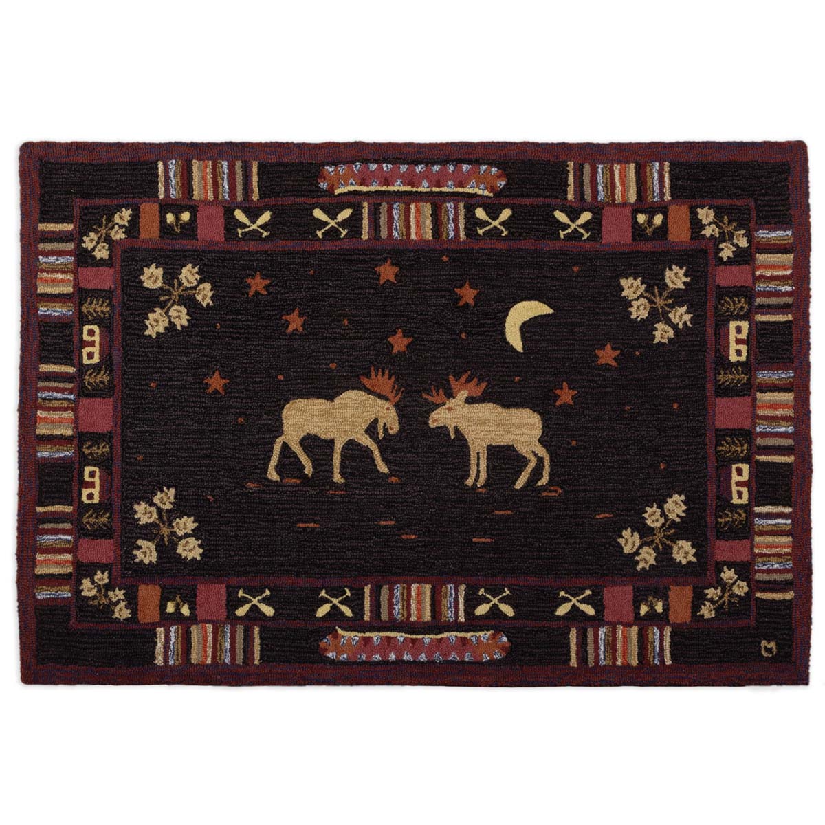Moose Panels Hooked Wool Rug - 4 x 6