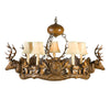 Small Stag Head 5-Light Chandelier - Faux Leather Shades