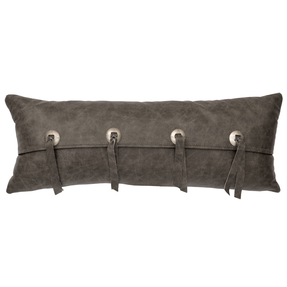 Gray Leather & Conchos Leather Pillow - Leather Back