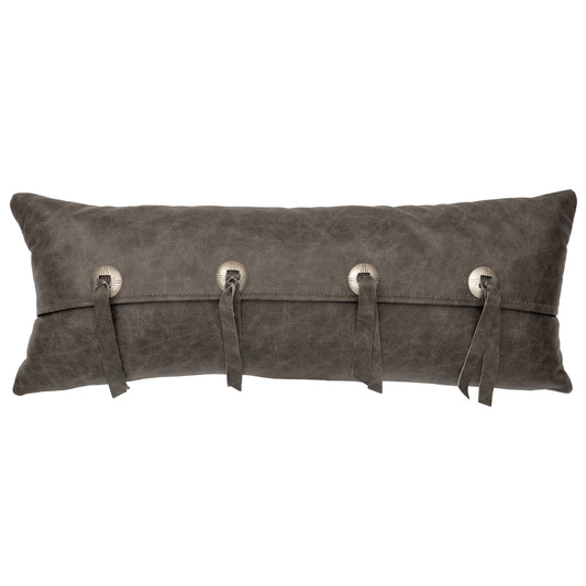 Gray Leather & Conchos Leather Pillow - Leather Back