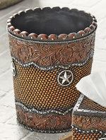 Western Star Tooled Leather Waste Basket- SALE