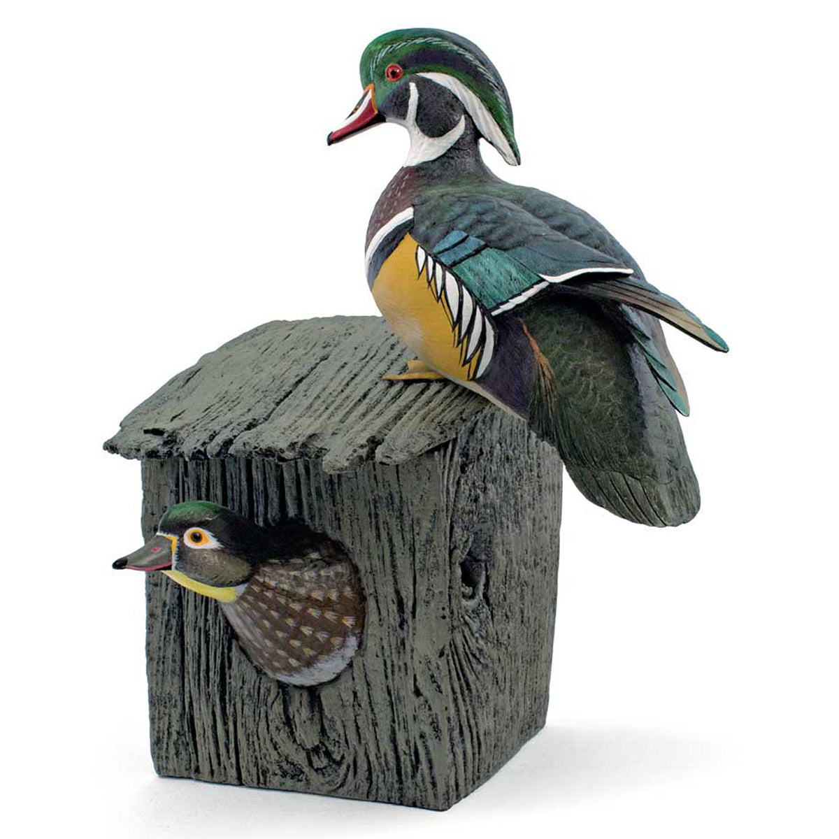 Wood Ducks in Birdhouse Sculpture