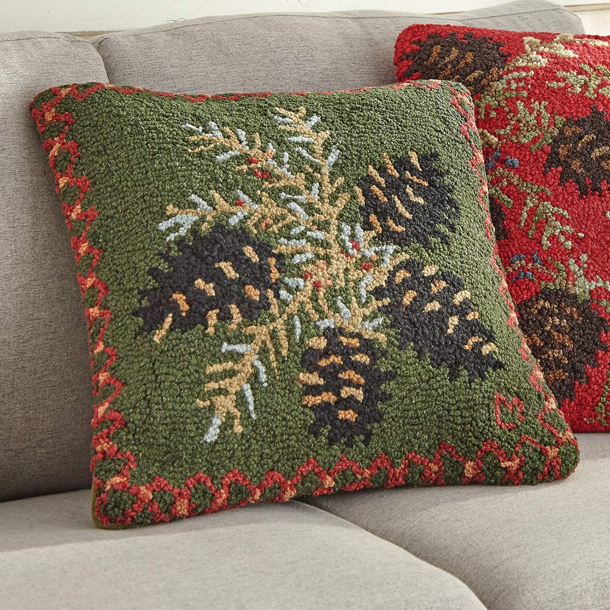 Diamond Pine Hooked Wool Pillow