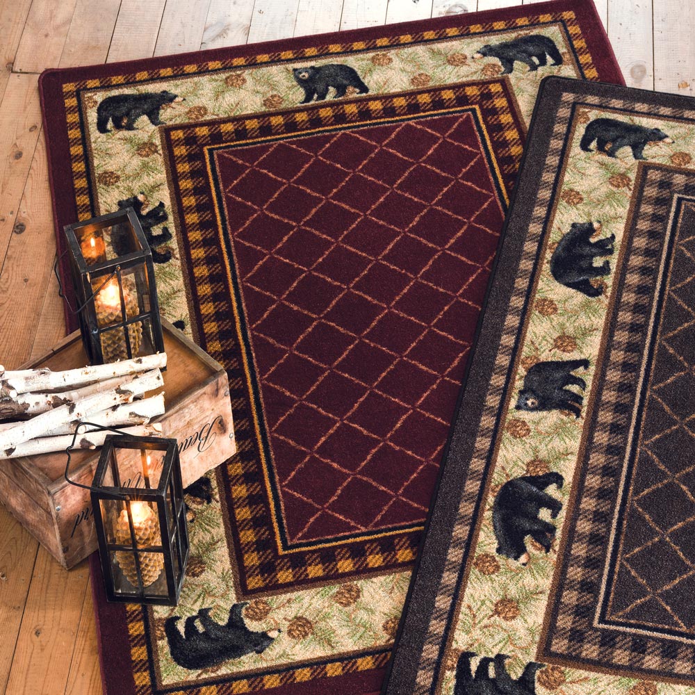Wildlife Rugs: 3 x 4 Bear Retreat Rust Rug | Black Forest Decor