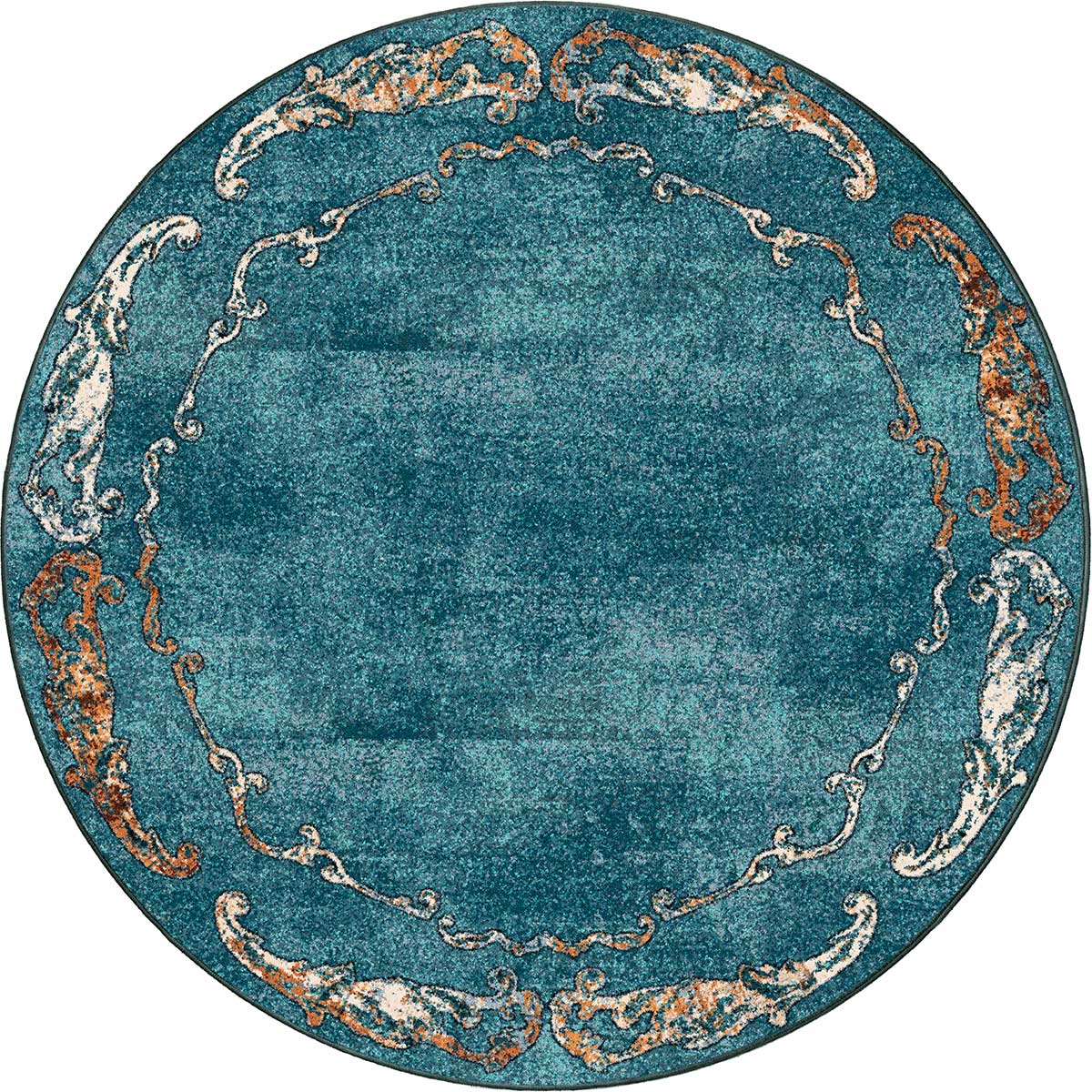 Prairie Scrolls Turquoise Rug - 8 Ft. Round