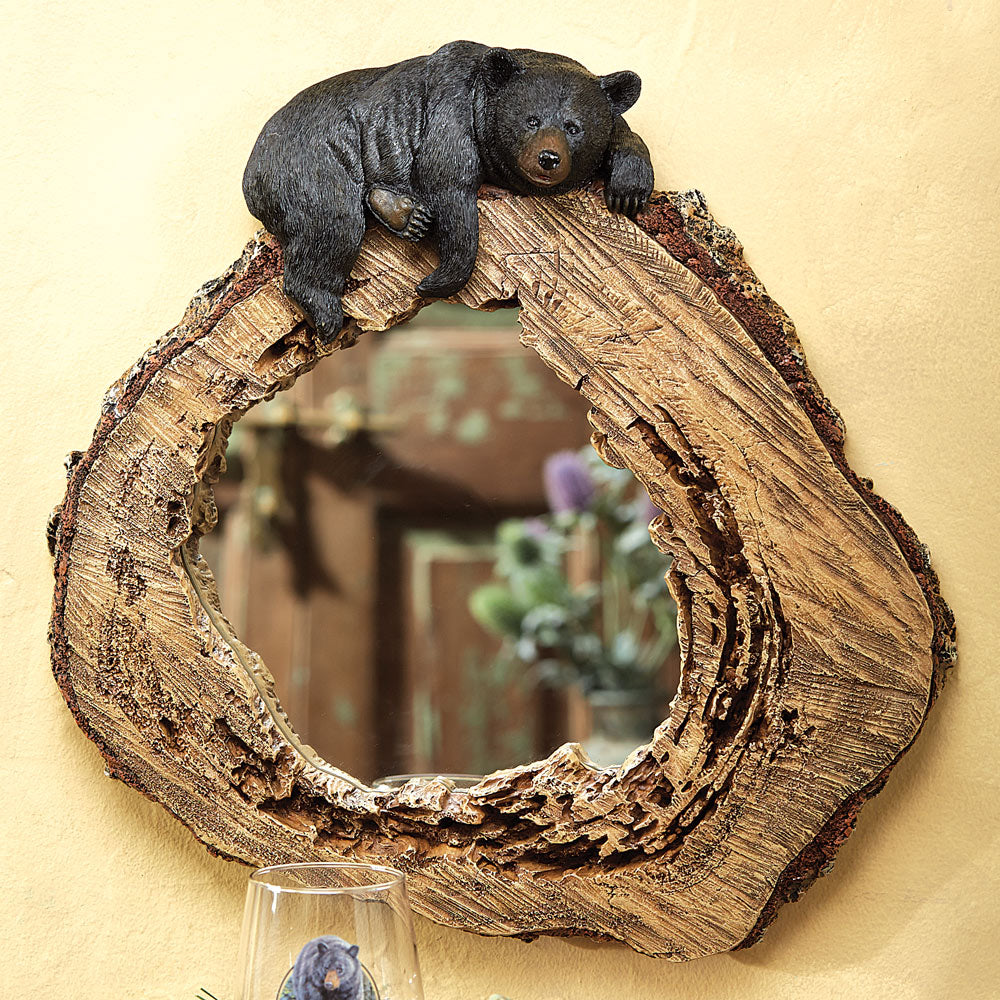 Bear on Tree Trunk Mirror
