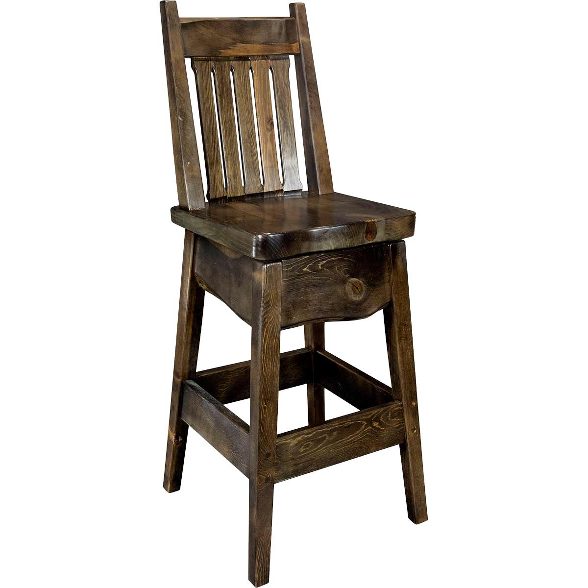 Lima 24 Inch Swivel Barstool with Back - Jacobean Stain