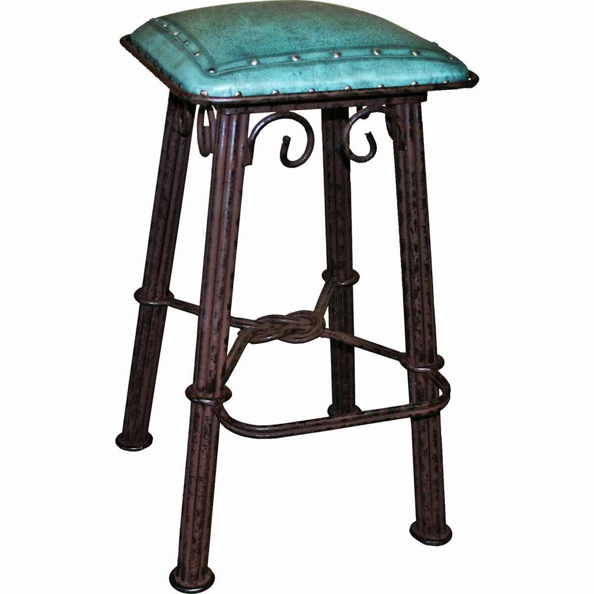 Coronado iron Counter Stool - Turquoise & Nail Heads