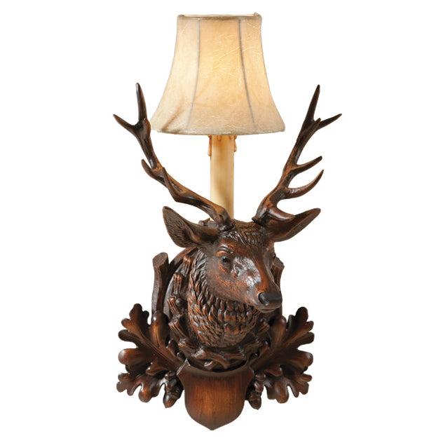 Stag Mount Wall Sconce with Faux Leather Shade - Left Facing