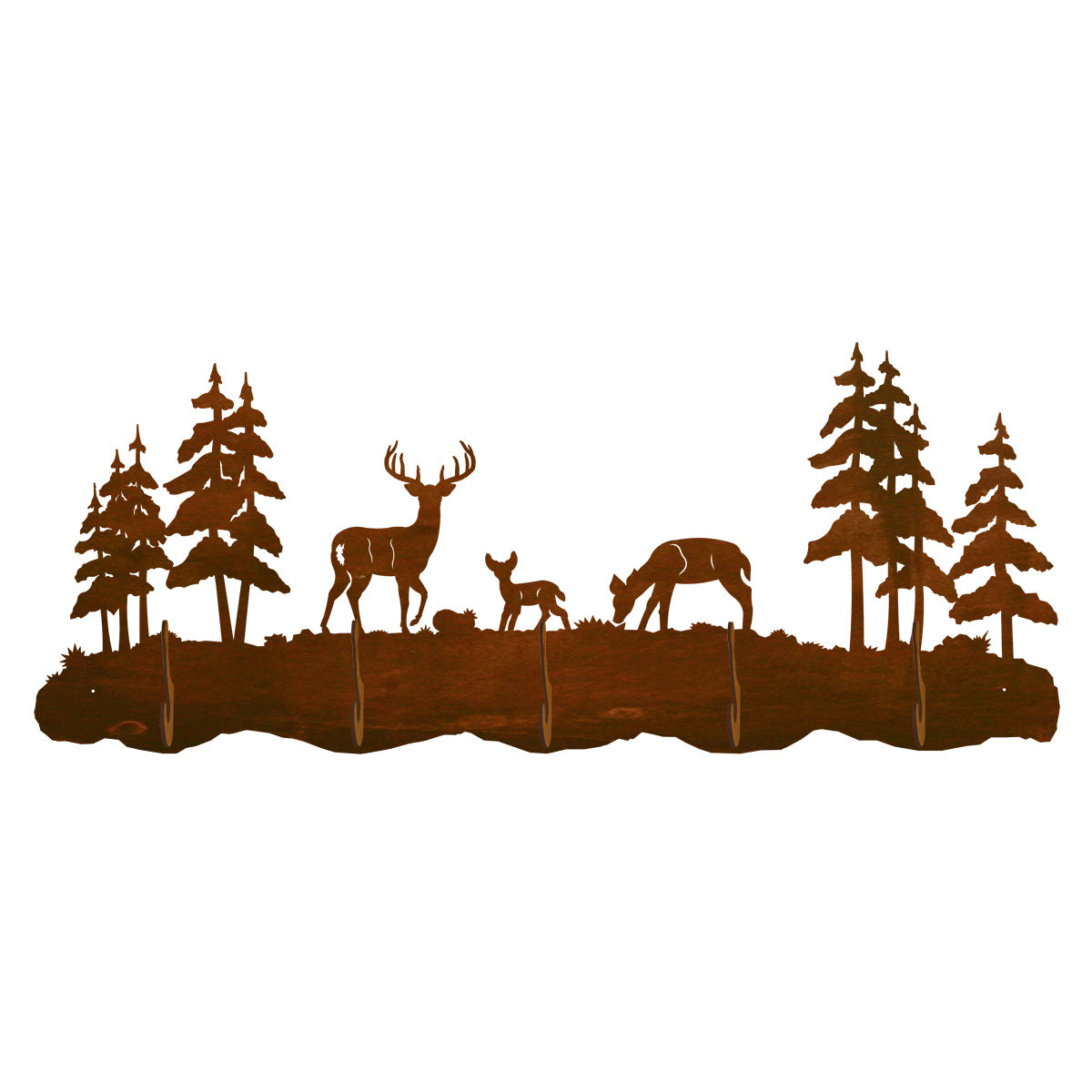 Deer Family Scenic 5 Hook Coat Rack