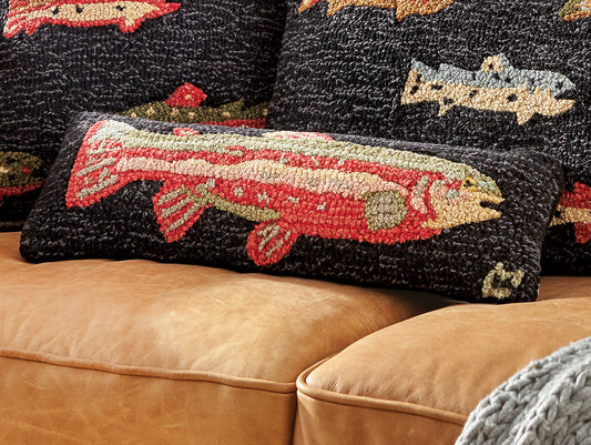 Steelhead Trout Red Hooked Wool Pillow