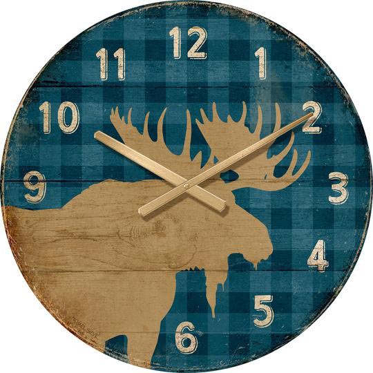 Blue Plaid Moose Wall Clock