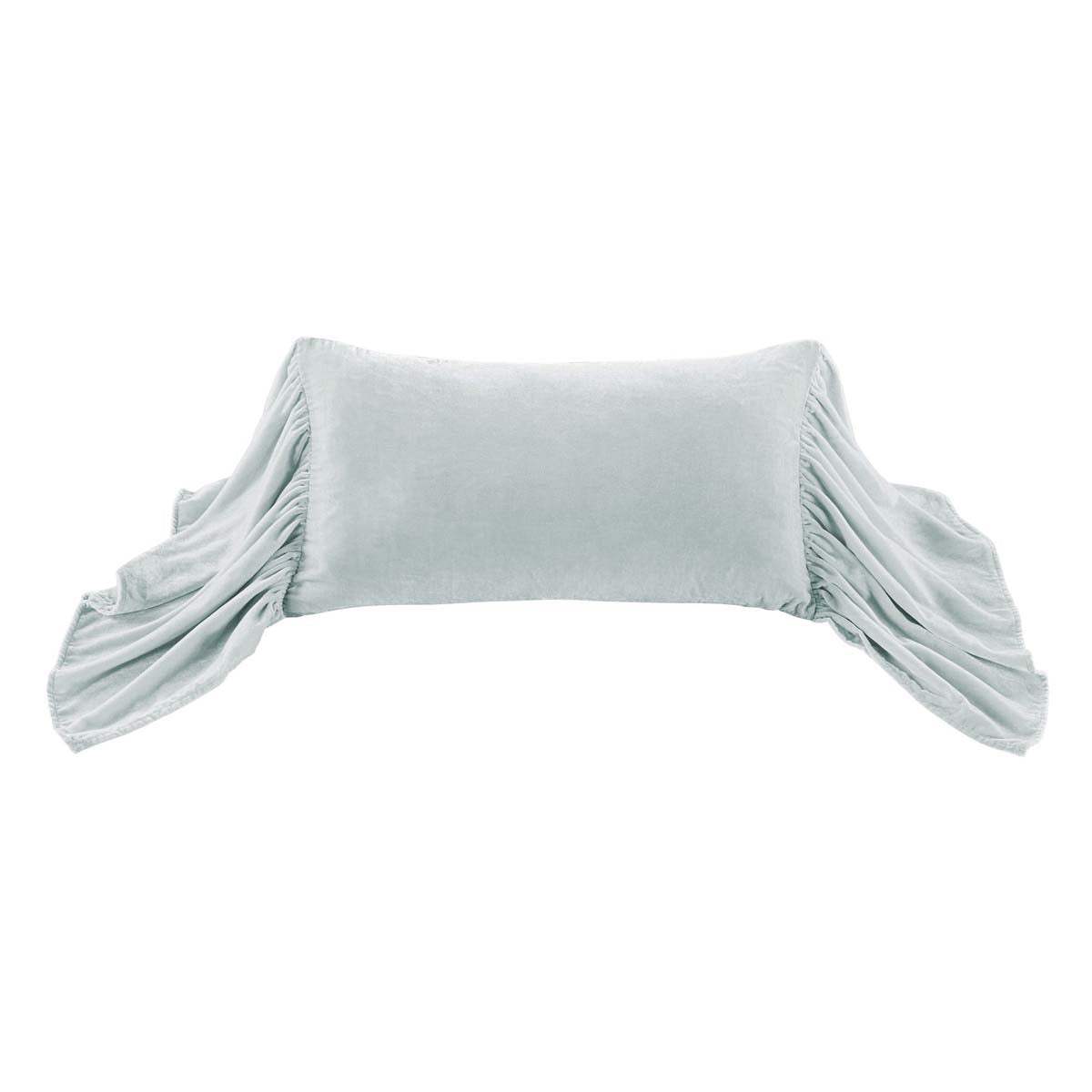 Blue Ice Velvet Long Ruffled Pillow