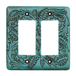 Turquoise Tooled Leather Double Rocker Cover - SALE