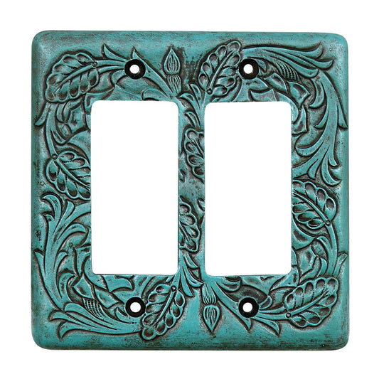 Turquoise Tooled Leather Double Rocker Cover - SALE