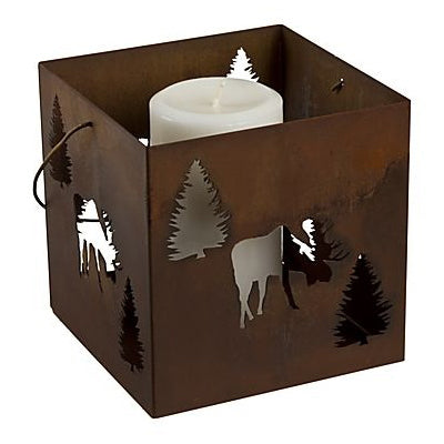 Rust Metal Moose Candle Lantern - Small
