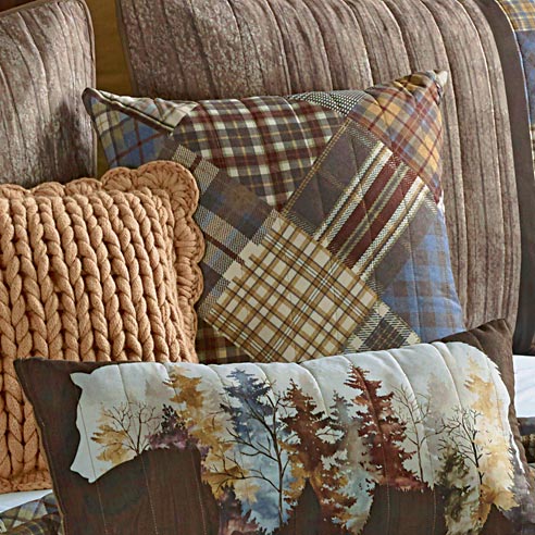 Peaceful Forest Bear Plaid Pillow