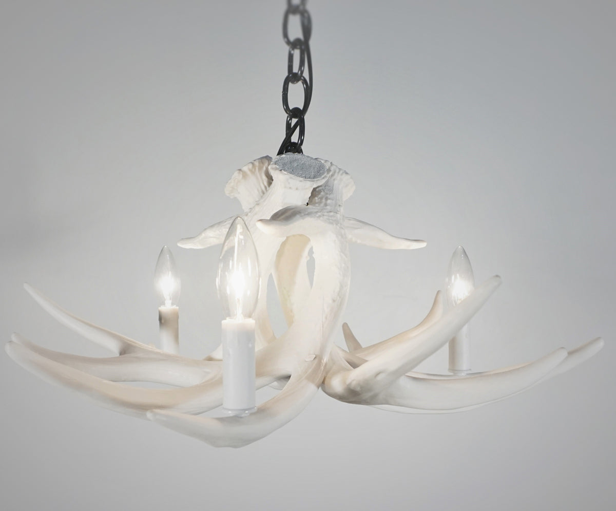 Whitetail Deer 3 Antler Cascade White Chandelier