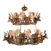 Small Stag Head Two Tier Chandelier - Faux Feather Shades