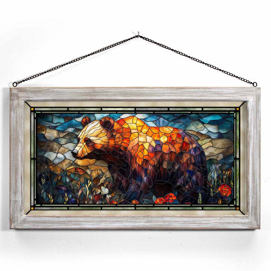 Golden Grizzly Stained Glass Art
