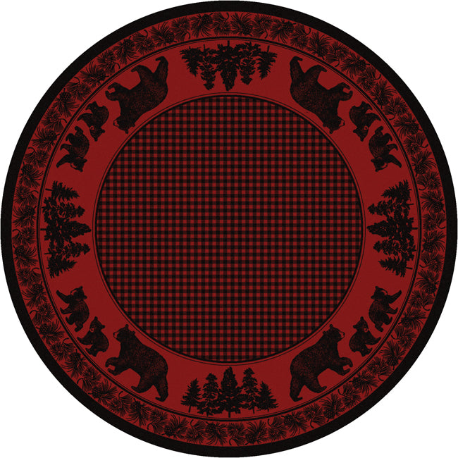 Big Sky Bear Family Red Rug - 8 Ft. Round
