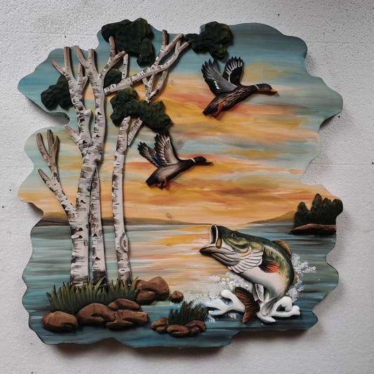 Jumping Bass & Ducks Wall Art - OUT OF STOCK UNTIL 08/19/2026