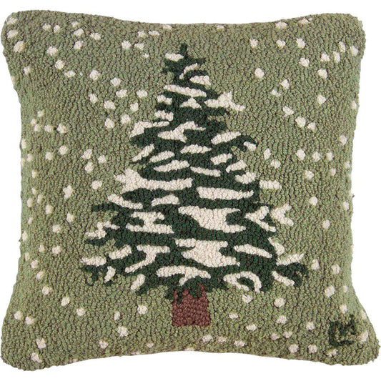 Snowy Tree Hooked Wool Pillow